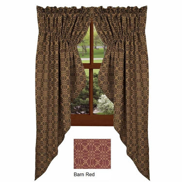 Barn Red Tan Marshfield Jacquard Gathered Swag Lined C6106017 - The Fox Decor